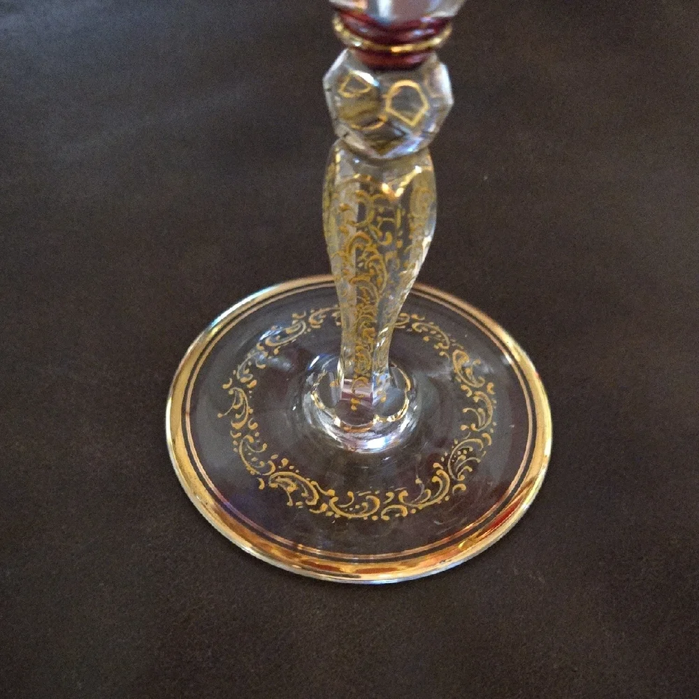 Moser Cabohon Red and Gold Ornate Goblets - Picture 4 of 4